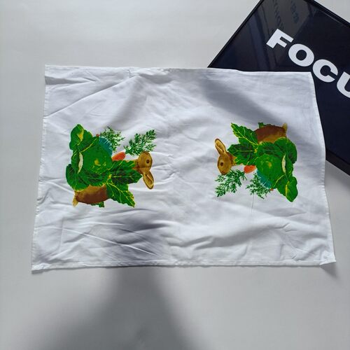 [挂布]tea towel茶巾纯棉水墨兔子青菜图案白色餐巾
