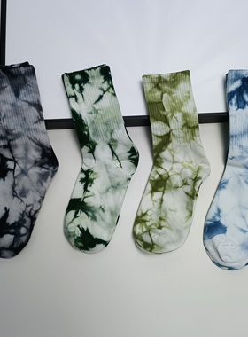 30-40码不支持七天退货散装女士扎染厚袜80%棉中筒袜满30元包邮