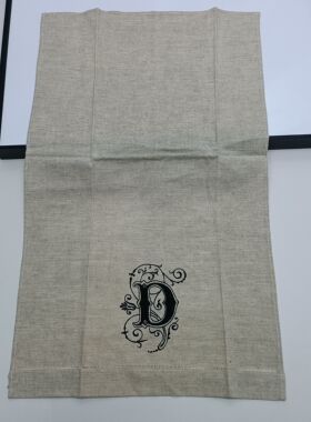 瑕疵库存浮尘污渍亚麻本色黑色字母刺绣棉麻小方巾餐巾满30元包邮
