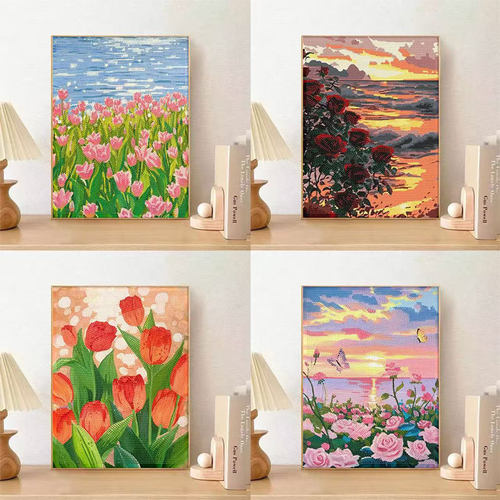 手工钻石画玫瑰花风景拼图