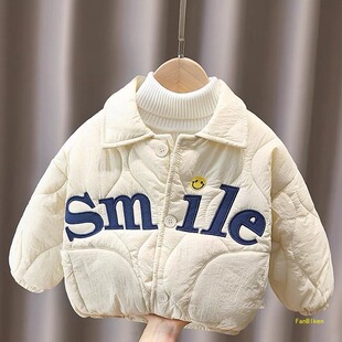 儿童字母笑脸加厚外套男女童秋冬新装宝宝棉衣夹克小童夹棉棒球服
