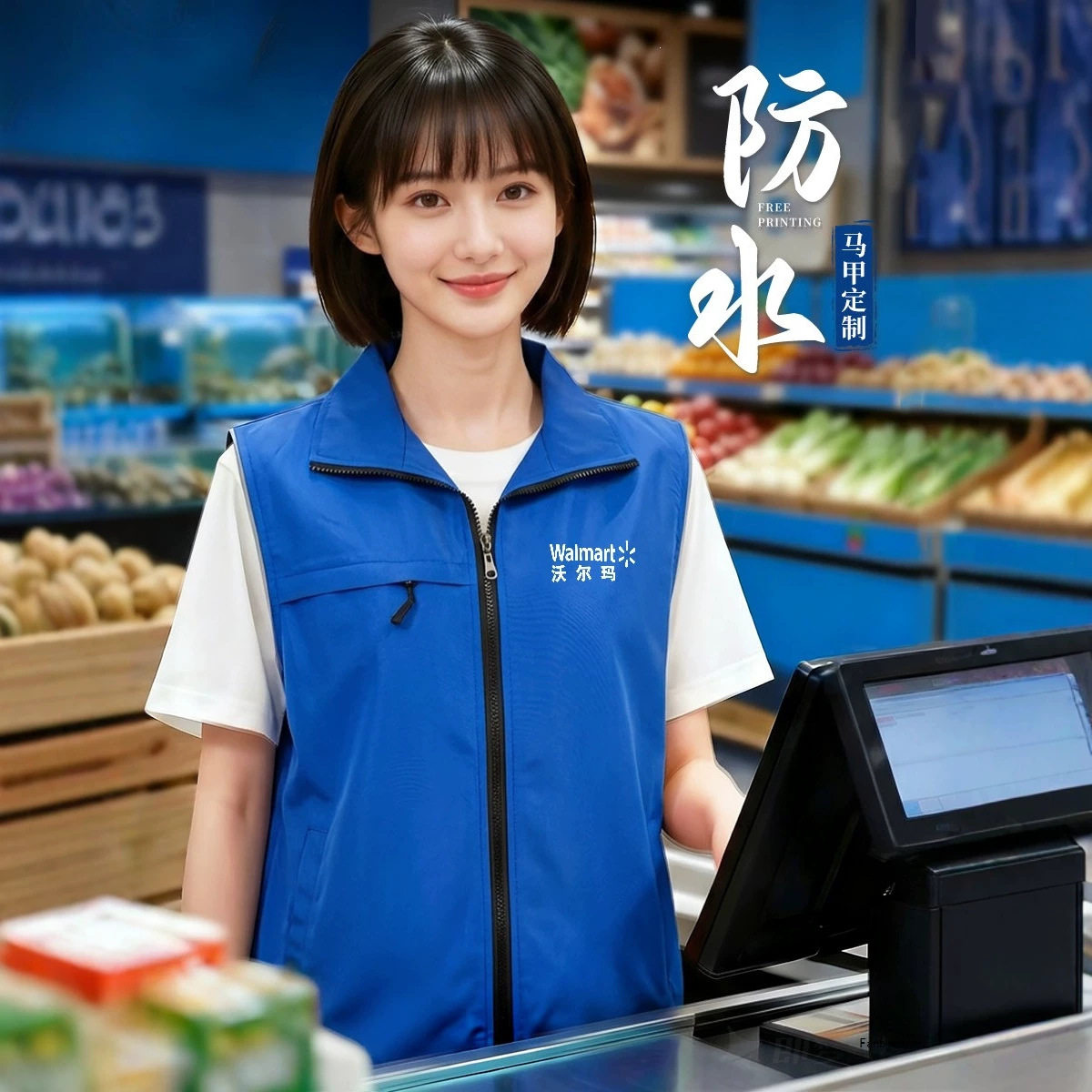 防水马甲定制印LOGO超市工作服