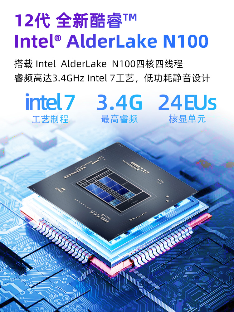 新12代N100迷你主机 0噪音无风扇家用办公双网口微型小电脑miniPC