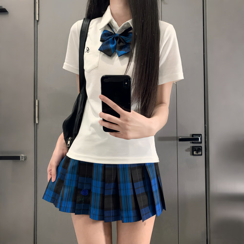 polo衫jk格裙收腰女短袖T恤套装