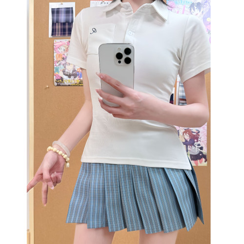 polo衫jk格裙收腰女短袖T恤套装
