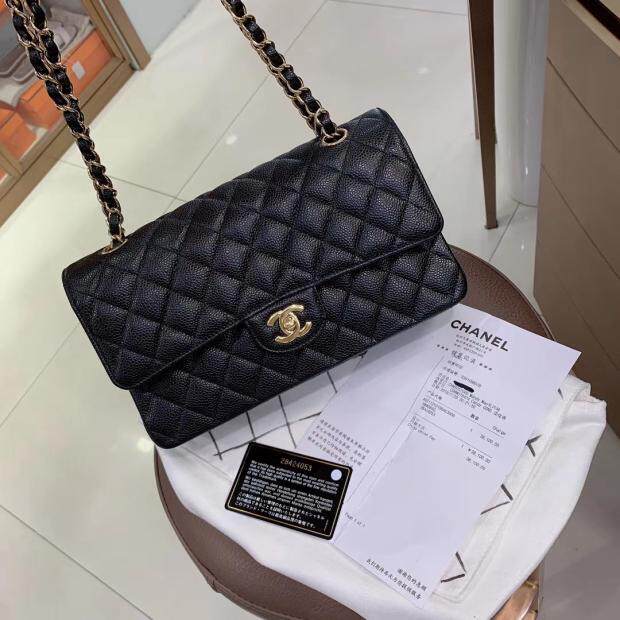 99新款牛皮青年新二手中号CF黑金荔枝皮28开女士单肩斜挎包品回收