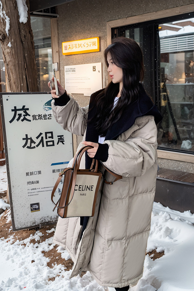 高级感超好看假两件羽绒服女冬季长款2025新款慵懒风白鸭绒外套潮,女装羽绒服,2D152