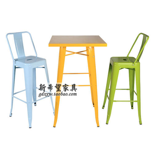 时尚铁皮椅酒吧高脚桌椅组合复古工业风做旧潮牌酒吧桌椅厂家直销