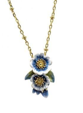 锁骨链项链镀金珐琅蔷薇花