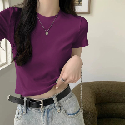 新款正肩棉短袖t恤女夏季小众设