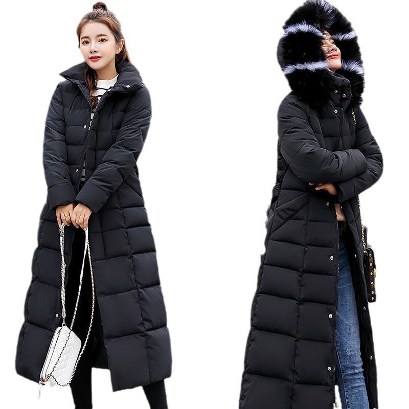 新款棉衣女长款过膝盖2025冬装韩版系腰带修身羽绒棉服棉袄外套女