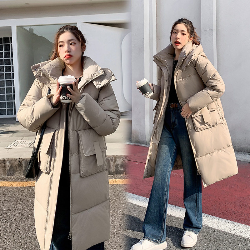 新款欧美风棉衣女2024冬季中长款口袋面包服棉袄加厚羽绒棉服外套