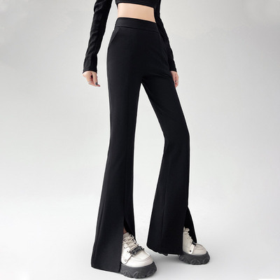 高腰通勤风新款黑色喇叭休闲裤
