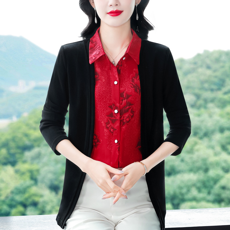 新款假两件衬衫女妈妈春装2024