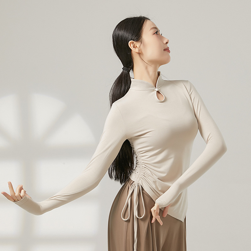 古典舞练功服长袖旗袍领修身上衣