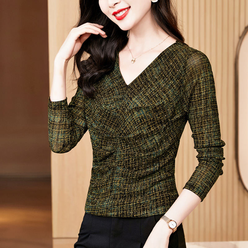 长袖网纱时髦洋气网纱打底衫女