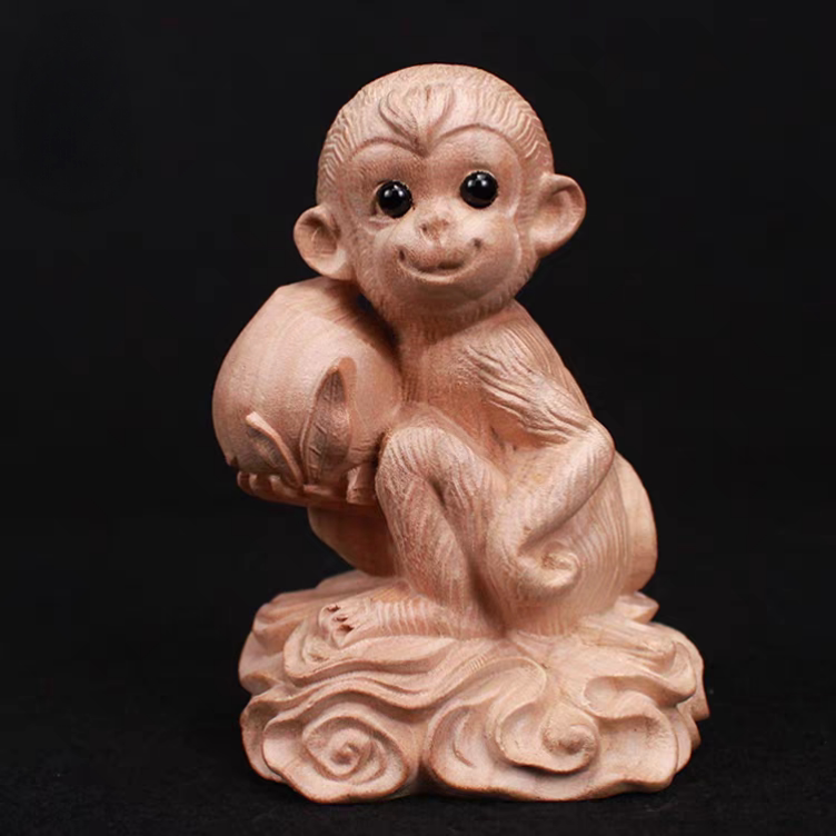 桃木生肖猴摆件寿桃猴子生肖吉祥物实木雕生日礼品客厅车内饰摆件