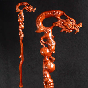 泰山桃木拐杖老年人专用防滑康复拐棍实木轻便祝寿送老人龙头手杖