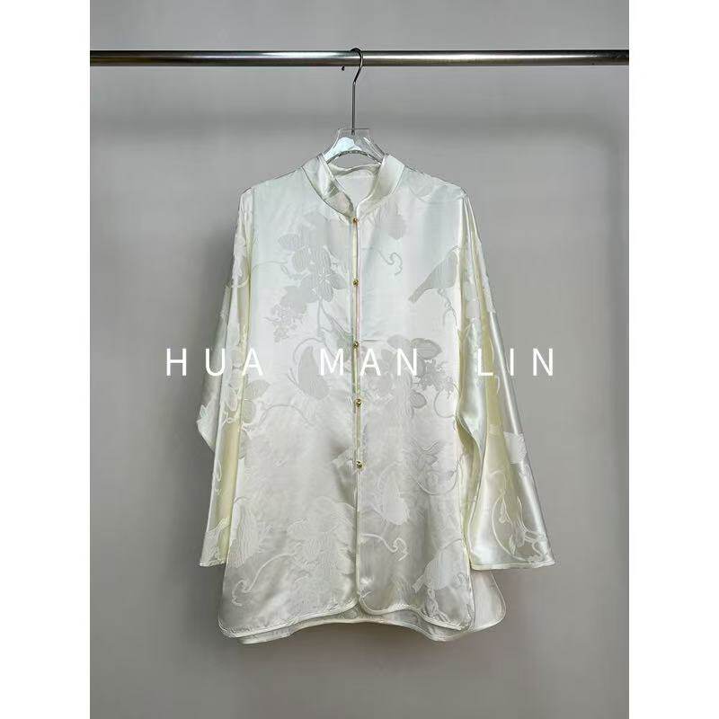 花滿林&lsquo;鸟语花香&rsquo;立领正门襟玲珑扣真丝桑蚕丝长袖上衣259249