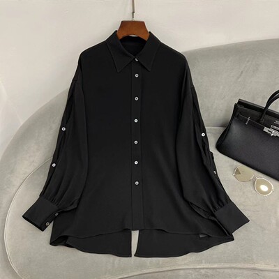 【花满林】翻领灯笼袖后开叉上衣6091