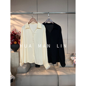 两色翻领V领包扣弹力缎真丝桑蚕丝上衣61055 花滿林