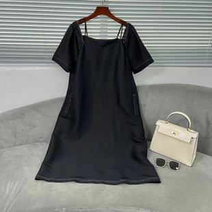 【花滿林】新款设计感肩带落肩双宫桑蚕丝连衣裙6855