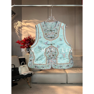 花滿林圆领正门襟织带重工刺绣蝴蝶如意双面穿马夹26010