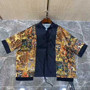 口撞色弹力拼接短外套 ‘龙凤呈祥’真丝袖 5071 花滿林