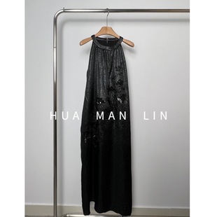 花滿林圆领无袖 重工刺绣钉珠重磅醋酸连衣裙8062