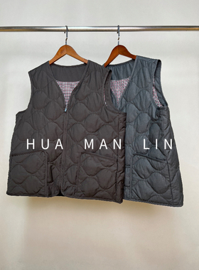 【花满林】两色V领拉链大口袋绵羊毛填充物鸭绒羽绒马夹25137