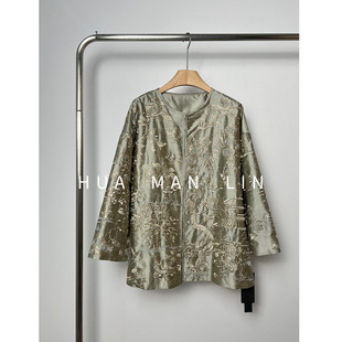 花滿林圆领满身刺绣26MM双宫真丝桑蚕丝阔版外套8257