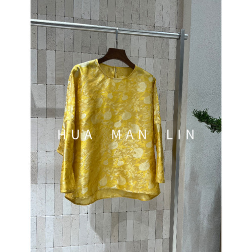 花滿林【彩蛋】圆领石榴花前短后长浮光锦桑蚕丝上衣265991