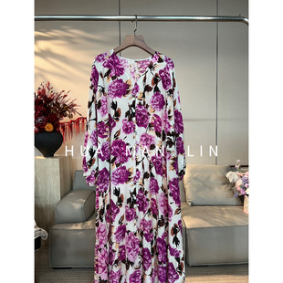 花滿林V领正门襟本布包扣真丝桑蚕丝连衣裙262058 有腰带