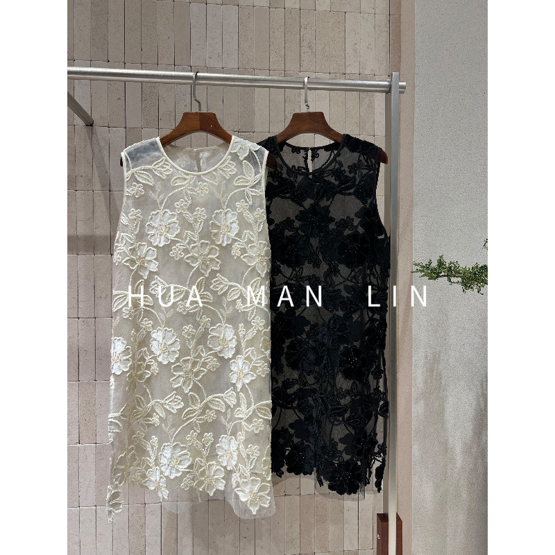 【花滿林】两色圆领植绒蕾丝里布桑蚕丝无袖系带上衣262262