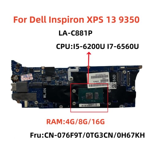 戴尔 DELL 13 9350 主板 LA-C881P I5 I7 4G /8G/16G CN-076F9T