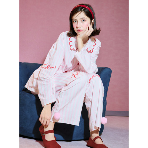 睡衣女春秋全棉套装甜美
