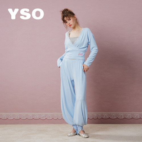 yso【礼物系列】睡衣女26秋瑜伽款甜美风柔软带胸垫家居服套装C