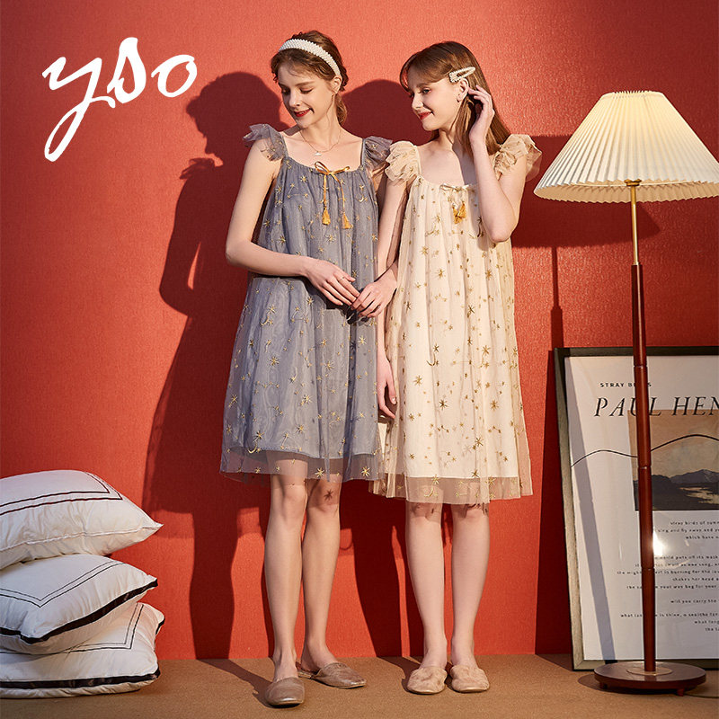 yso睡裙女夏吊带性感可爱蕾丝睡衣女夏季睡裙公主风宫廷家居服