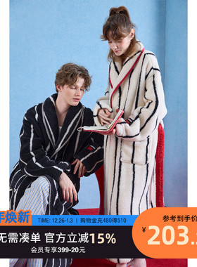 yso【酷猫系列】睡袍情侣秋冬女高级感加绒浴袍男珊瑚绒长款睡衣D