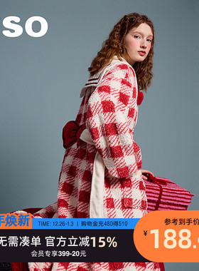 yso【礼物系列】睡衣女格子长款外套女秋冬加厚保暖百搭开衫睡袍D