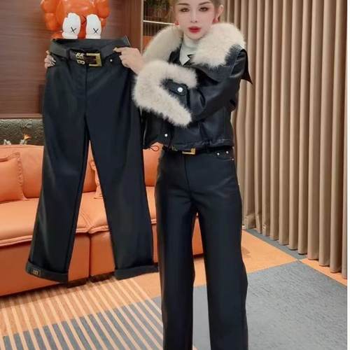 新款秋冬欧货高级感黑色PU皮裤