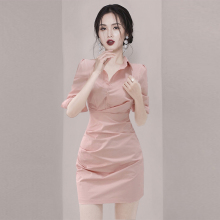 洋气修身高级感气质衬衫连衣裙2025秋季新款小个子职业女装包臀裙