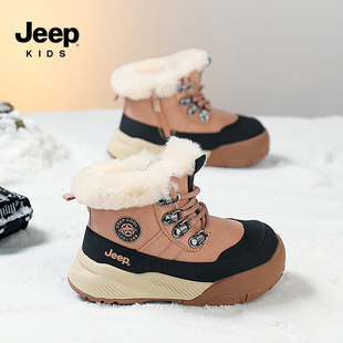 Jeep女童雪地靴冬季加绒加厚运动棉鞋大棉男童保暖防滑儿童鞋冬鞋