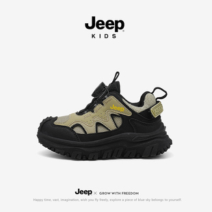 Jeep男童运动鞋户外登山童鞋春秋款2025新款皮面防水旋钮儿童鞋子