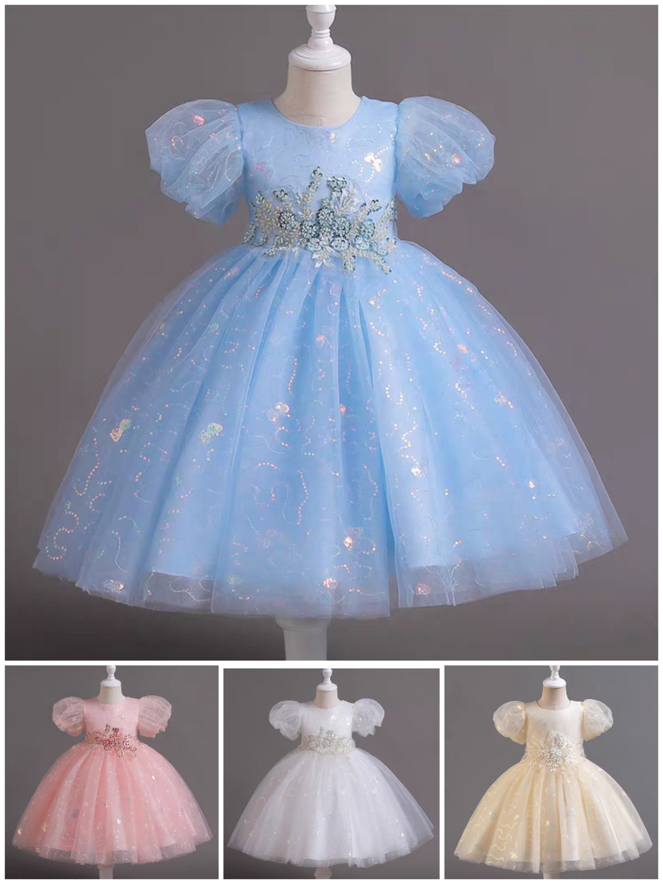 女童主持人礼服公主裙舞蹈服白色蓬蓬裙幼儿园六一演出服表演服装