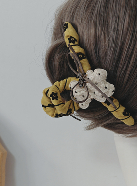 「吾庄」15cm超大号大发量抓夹 可爱减龄的姜黄色小熊鲨鱼夹