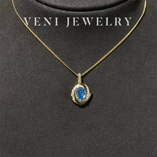Veni珠宝 培育海蓝宝项链吊坠925银镀18K金百搭女N06 回忆西海岸