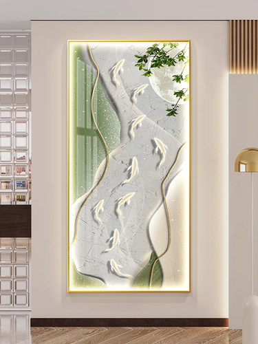 正对门入户玄关装饰画led灯带发光过道走廊挂画客厅简约大气壁画