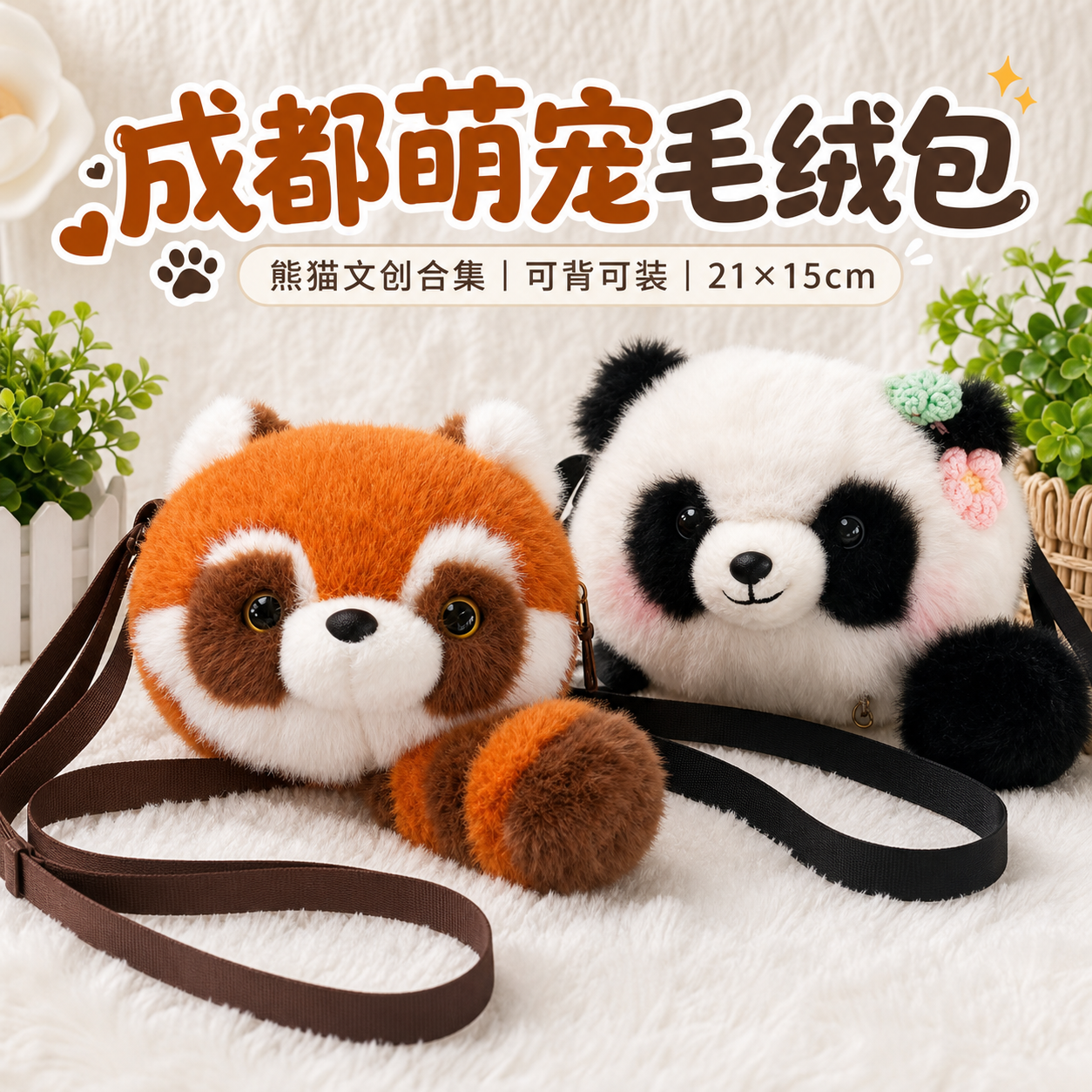 成都纪念品熊猫小熊猫毛绒包儿童女童斜挎可爱玩偶零钱包生日礼物