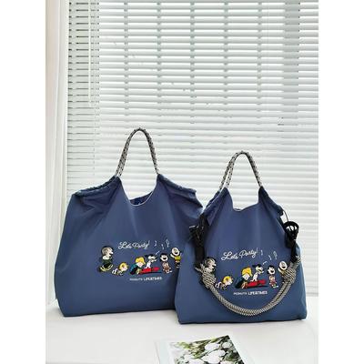 日系ball chain刺绣史努比钢琴合唱环保购物袋斜挎帆布单肩通勤包